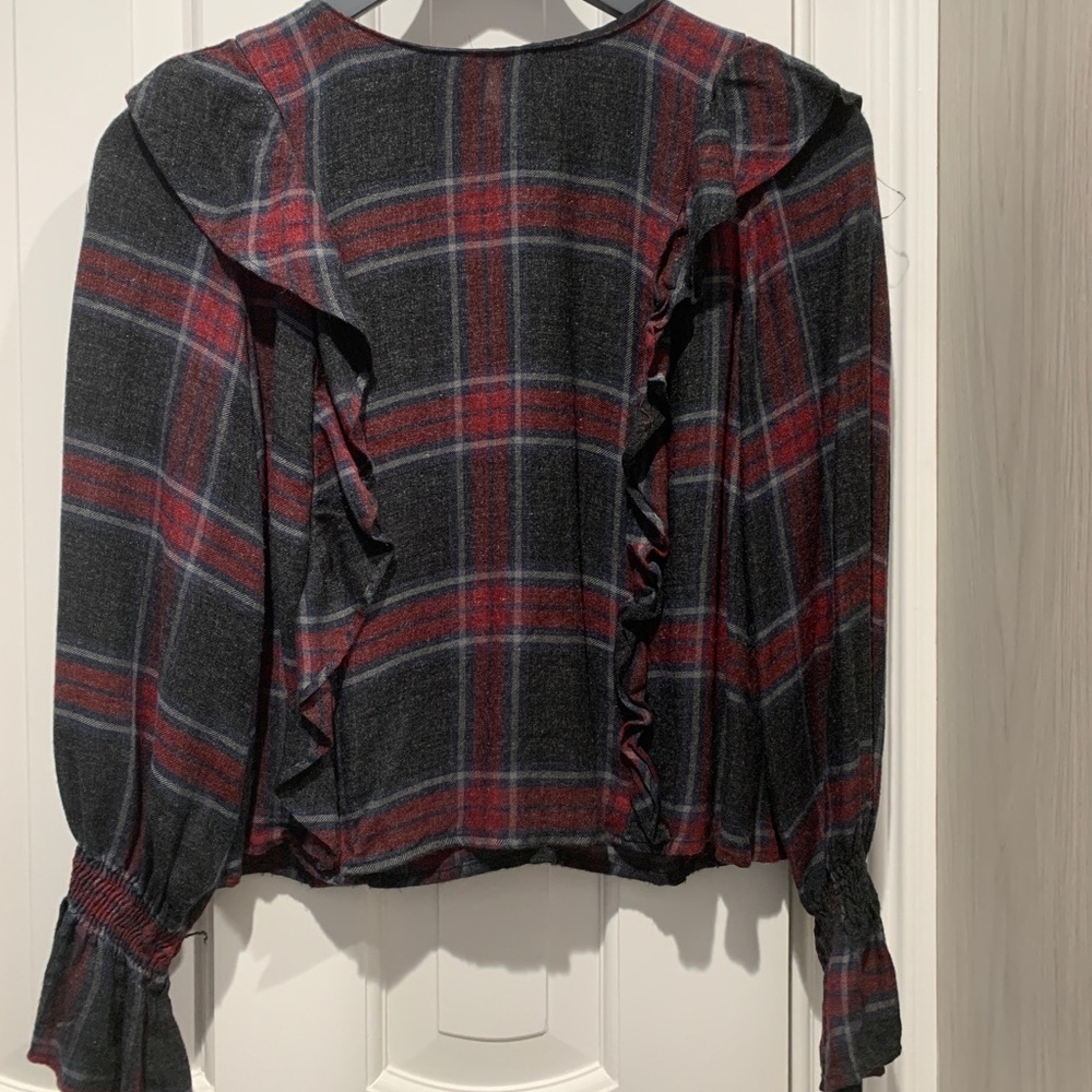 Zara plaid flannel ruffles shirt